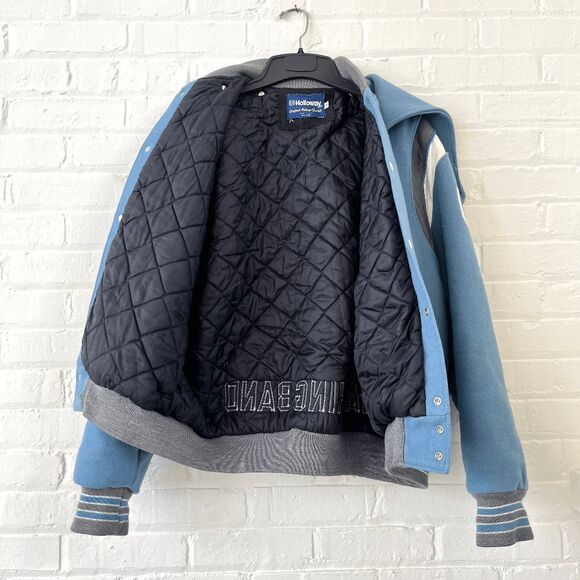 Unisex Holloway Varsity Jacket Heavy Wool Leather Accents Hood L/XL, 90s Vintage - Picture 3 of 12